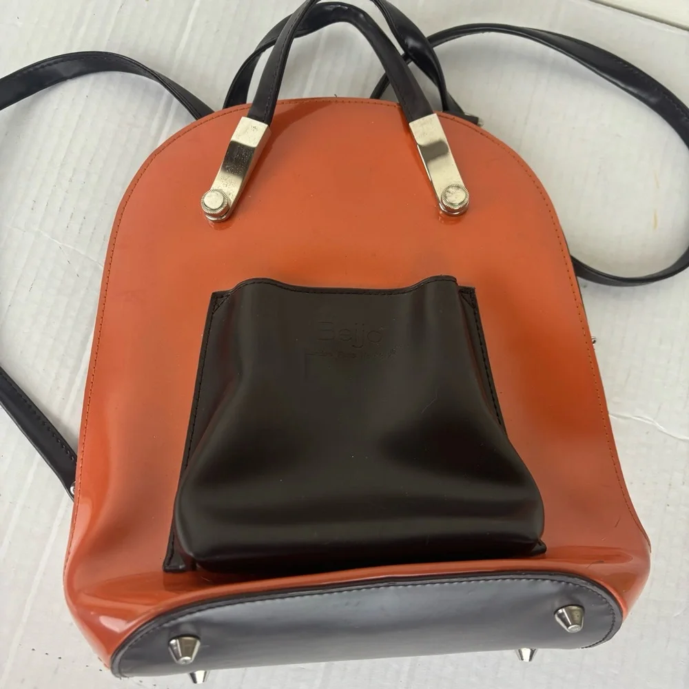 Beijo Paris Convertible Backpack/shoulder Bag-Brown patent and chocolate - Picture 8 of 15